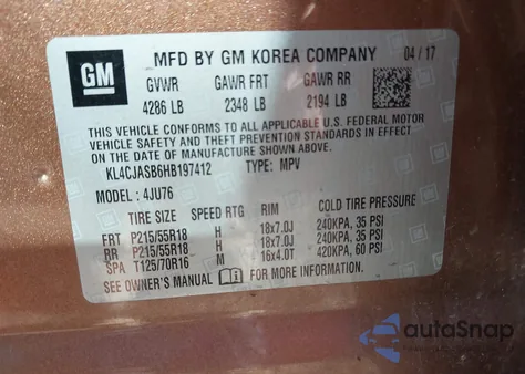 2017 Buick Encore Preferred from USA, damaged, VIN KL4CJASB6HB197412